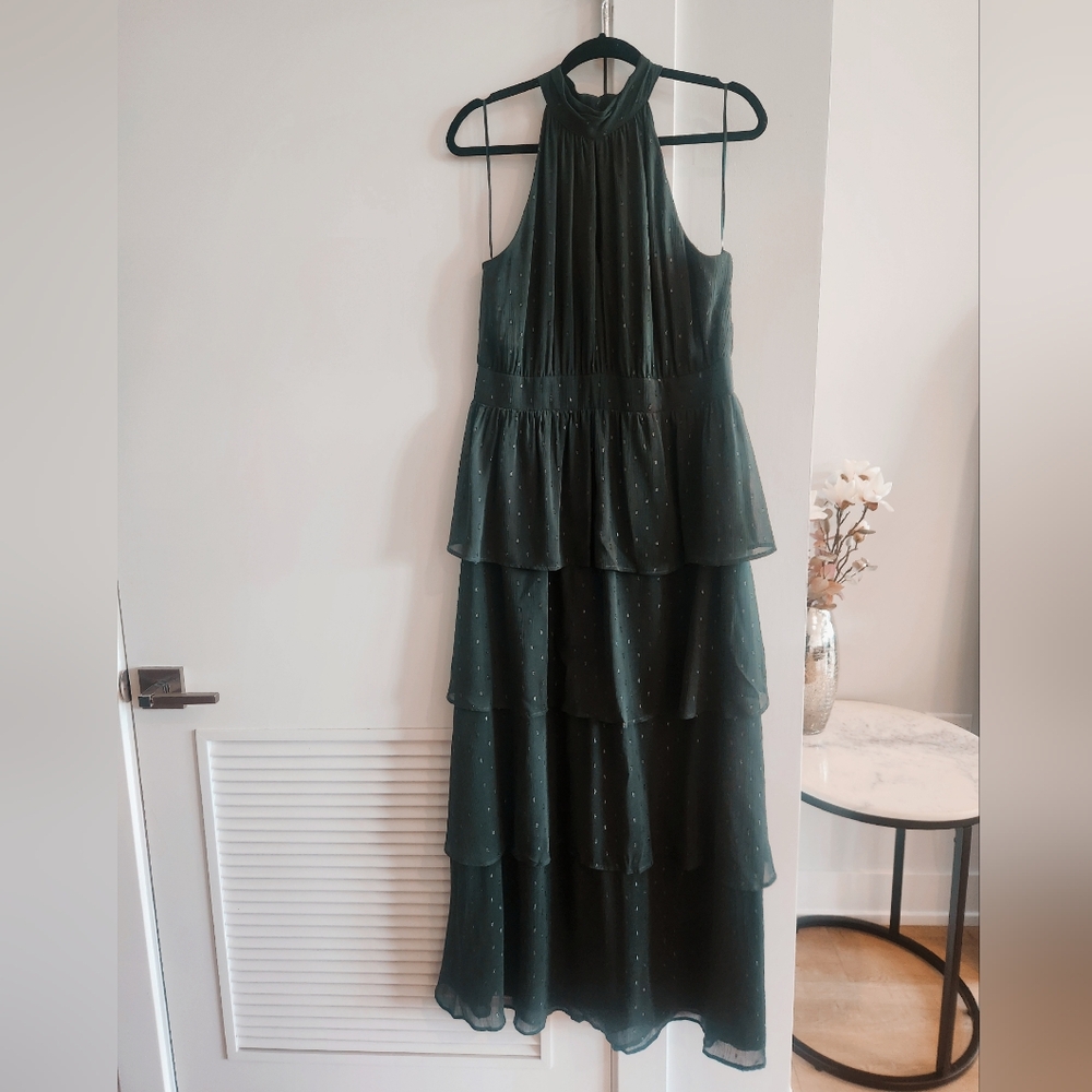 Express Green Ruffled Tiered Maxi Dress